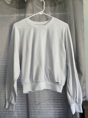 Hollister White Ribbed Crewneck Boyfriend T-Shirt